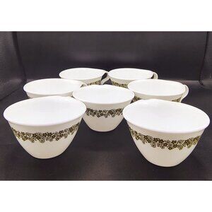 Coffee Cups Spring Blossom Green Crazy Daisy Corning Ware Vintage Lot of 7